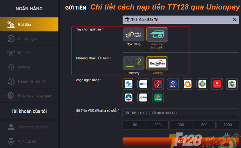 Chi tiết cách nạp tiền TT128 qua Unionpay