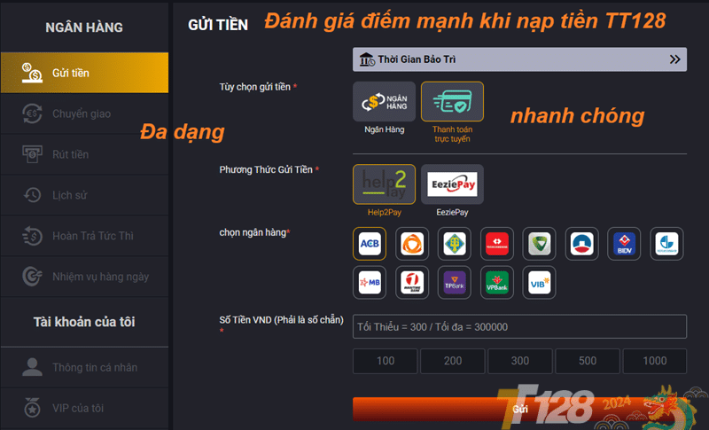 Đánh giá điểm mạnh khi nạp tiền TT128