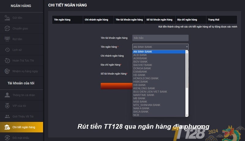 Rút tiền TT128 qua ngân hàng địa phương